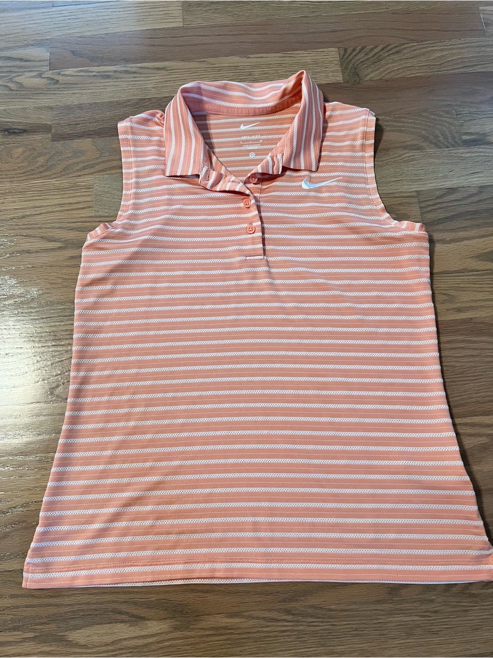 Nike Women’s Sleeveless Polo Tank - Coral and White Stripes (